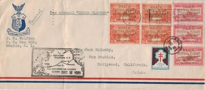 US 1935 FDC air mail First flight Philippines Manila-Hollywood Sc C52 C53 China - Image 1 of 3