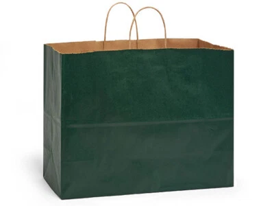 Bolsas de compras de papel 100 Hunter Green 16" x 6" x 12 1/2" mercancía al por menor grande Foto 1 de 3