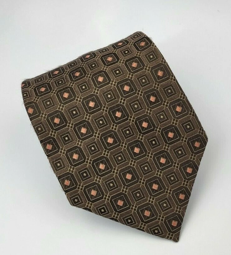 Corbata de seda Club Room marrón rosa geométrica para hombre ancha 58 x 3,75 Foto 1 de 4
