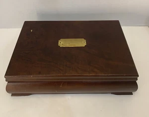 Jewelry Box Wooden W/Brass Name Plate Distressed Unisex Lined Antique 12x9x4” - Picture 1 of 12