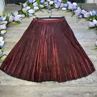 Chartou Midi Skirt Women Red Pleated Glitter Shiny Sparkling Metallic Size Large