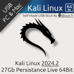 CLÉ USB KALI LINUX 2024.2 32GB AVEC PERSISTANCE 27GB BOOTABLE INSTALL/LIVE - Photo 1/13