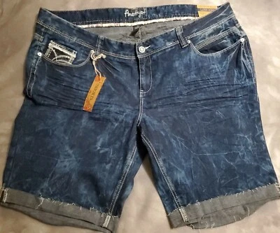 New Womens AMETHYST  BLUE JEAN SHORTS Low Rise  / BUTTON POCKETS Raw Hem 24 Plus - Image 1 of 4