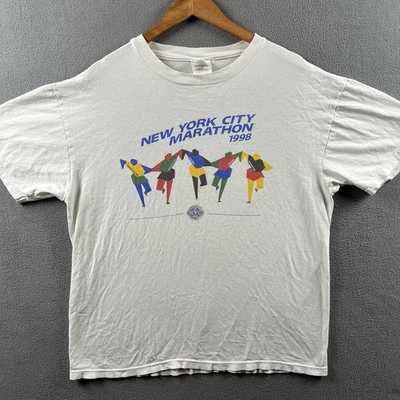 Camisa Maratón De Colección Ciudad de Nueva York Adulto XL Blanca Años 90 NYC Manhattan Brooklyn Foto 1 de 4