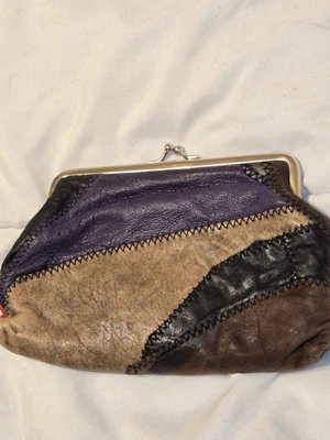 Bolso Monedero Retro Funky De Colección Años 70 Cuero Retazos Arte BOHO Lindo Regalo Foto 1 de 4