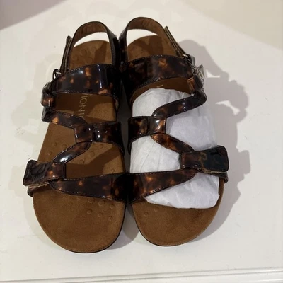 Vionic Womens Brown Tortoiseshell Faux Leather Flat Heel Strappy Sandals Size 9 - Image 1 of 4
