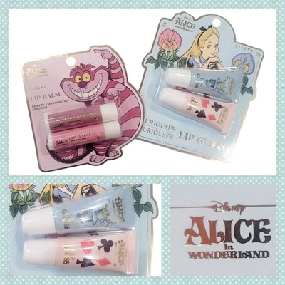 НОВЫЙ ~ Disney Алиса в стране чудес/Чеширский кот x 4 блеск для губ/бальзам ~ вишня/клубника - Изображение 1 из 4
