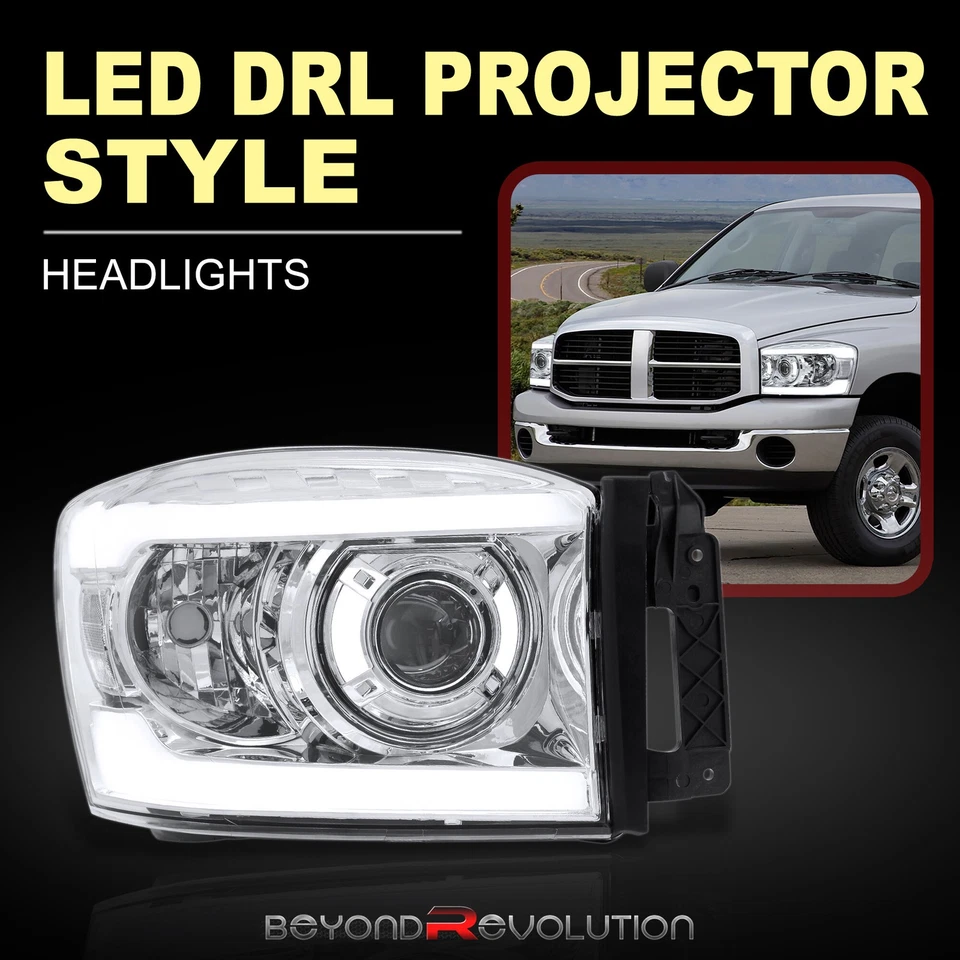 For 2006-2008 Ram 1500 LED DRL Projector Headlight Signal Lamp Left+Right Chrome Foto 1 de 4