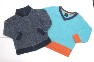 2 男孩 婴儿 GAP & CHAPS 海军蓝和灰色连帽针织衫背心 6-12 & 12 个月 — 第 1/3 张图片