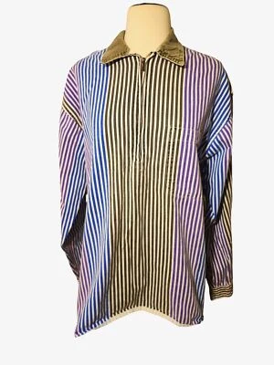 PB&Co Camisa 1/2 Cremallera Para Hombre Mediana Vintage Años 90 Pana Cuello Rayas Pullover Foto 1 de 4