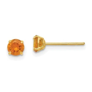 Madi K Kid's Earrings 14K Yellow Gold Round Citrine 4 mm Post Stud - Picture 1 of 3
