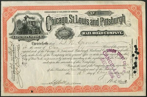 EE. UU.: Chicago, St. Louis and Pittsburgh Railroad Co., stock común, 1883 - Imagen 1 de 1