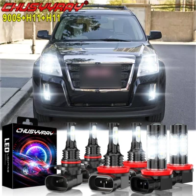 For GMC Terrain 2011-2015 -6x 6000k white LED Headlight Hi/Lo + Fog Light Bulbs - Image 1 of 4