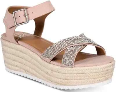 Mateial Girl women beige platform Rinny Rhinestone espadrilles sandals US  9/40 - Image 1 of 4