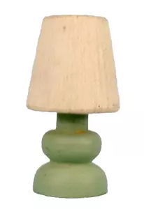 Strombecker Lamp Wood Dollhouse MIniature Green White Shade 1940s #69 - Picture 1 of 5