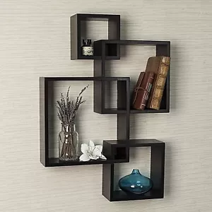 Intersecting Cube Wall Shelf Unit Square Display Cubbies Dark Brown EZ Assembly - Bild 1 von 5