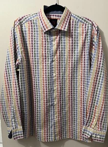 Linea Uomo Shirt Men's XL Long Sleeve Flip Cuff Multicolor Check Paisley Print - Picture 1 of 11