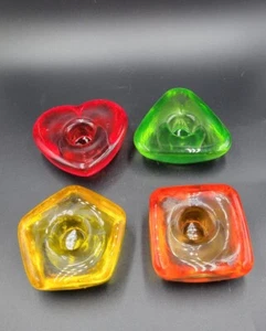 Set Of 4 Flashed Glass Candleholders Shapes Orange Red Green Yellow - Picture 1 of 10