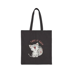take it easy cat animal lovers gift Cotton Canvas Tote Bag - Picture 1 of 9