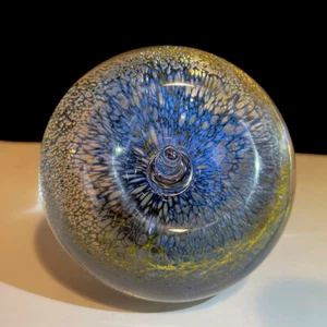 FM Marcolin Art Glass Lead Crystal Sweden Apple Blue Gold Paperweight SIGNED 86’ - Picture 1 of 9
