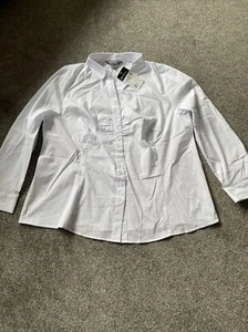 Ulla Popken Shirt Blouse Work UK 24 EU 50 US 20 Long Sleeve White Open Neck - Picture 1 of 12