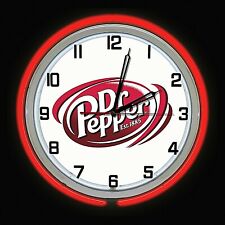 19" Dr Pepper Logo Sign Red Double Neon Clock  Mancave Bar Garage