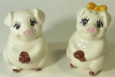 Boy & Girl Pigs Salt & Pepper Shakers Ceramic Pottery Vintage 3" S S White - Image 1 of 4