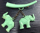 vintage plastic art deco green elephant drop chain celluloid tourist Brooch