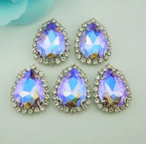 AB color Drops of water Crystal Glass Rhinestone diamond Faceted Jewels Button - Picture 1 of 5