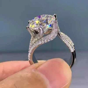 Compromiso de boda real moissanita de 3,00 quilates corte redondo chapado en oro blanco de 14 quilates - Imagen 1 de 8