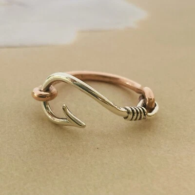 Fishhook Ring Rugged Sturdy Copper Sterling Silver Size 9 - Image 1 of 4