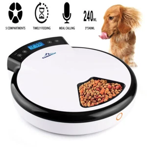 5 Meal Automatic Pet Feeder Digital Food w Voice Recorder for Small Dog, Cat - Picture 1 of 8