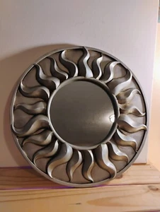 1990's 12" Silver Sun Mirror MCM Boho Whimsigoth Celestial Sunburst Wall Decor - Picture 1 of 3