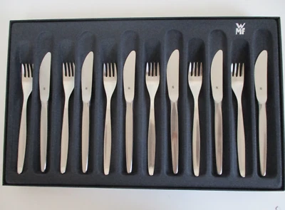 WMF VORSPEISE-/ DESSERTBESTECK STOCKHOLM CROMARGAN 12-TEILIG, MESSERGRIFF GERADE - Bild 1 von 3