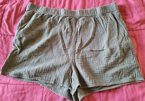 Übergroße Universalfaden grün Crinkle Krepp Baumwolle Taschen Freizeit Shorts XL - Bild 1 von 3