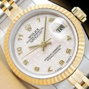 ROLEX LADIES DATEJUST 69173 CREAM ARABIC 18K YELLOW GOLD STEEL 2-TONE WATCH - Picture 1 of 9