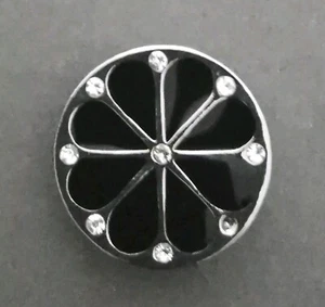 Chunk Druckknopf Button Gürtel Armband Kette Rund Kleeblatt Schwarz Klare Steine - Bild 1 von 12