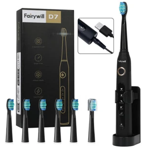 Fairywill Sonic Electric Toothbrush Clean Teeth Rechargeable 5 Modes 6X Heads - Picture 1 of 9