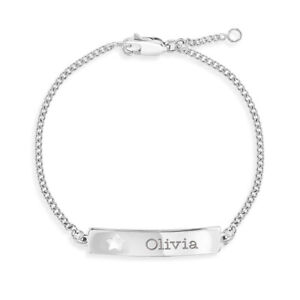 925 Sterling Silver Engravable Star Tag ID Bracelet for Toddlers & Young Girls