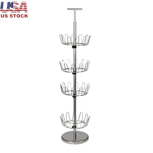 4-Tier Revolving Shoe Tree Heavy-Duty Steel Shoe Rack Holds 24 Pairs Organizer - Picture 1 of 10