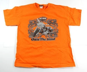 Harley-Davidson Motorcycles Own The Road Orange Youth Large Kids T-Shirt - Picture 1 of 3