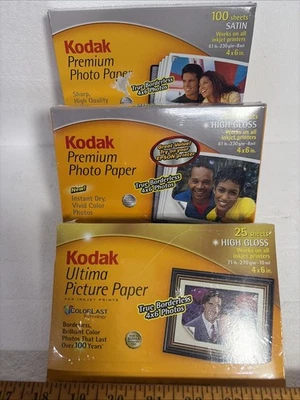 Kodak Premium Photo Paper 4x6" Lot High Gloss &Satin 200 + Sheets New 8 & 10 Mil - Image 1 of 4