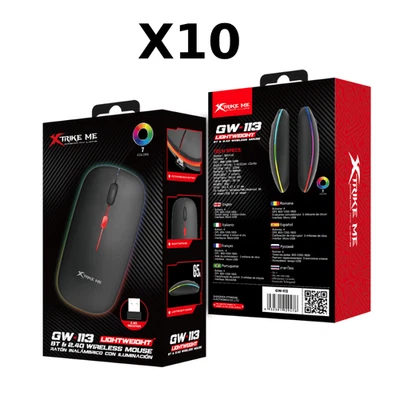 Trade Lot 10× XTrike Me GW-113 Wireless Mouse Dual-Mode RGB Silent 800–1600 DPI - Image 1 of 4