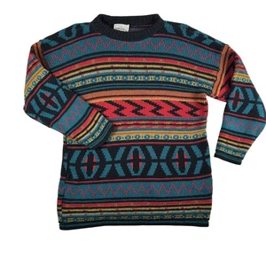 Maglione vintage Croquet Club donna medio multicolore motivo azteco maglia anni 90 USA - Foto 1 di 12