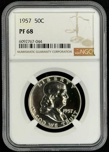1957 Franklin Half Dollar 50C PROOF NGC PF 68 - Picture 1 of 2