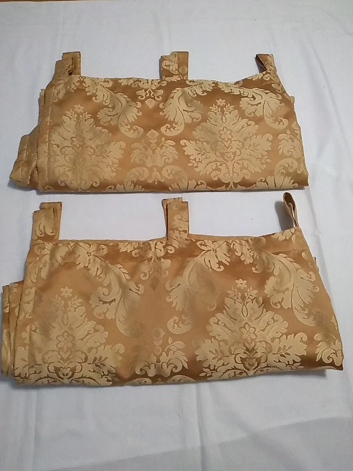 Cortinas jacquard Croscill Home 2 painéis bolso haste damasco dourado - Imagem 1 de 4