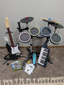 Rock Band Xbox 360 Bundle Lot Drums With Cymbals COMPLETE SET with Keytar - Picture 1 of 19