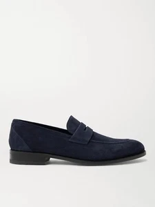 MANOLO BLAHNIK George Suede Penny Loafers Navy Blue UK 8 US 9 - Picture 1 of 6