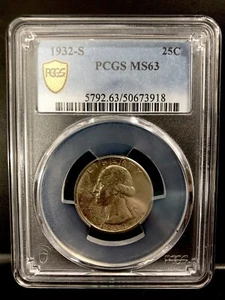 1932-S- Washington Silver Quarter. PCGS Graded MS63 - Picture 1 of 3