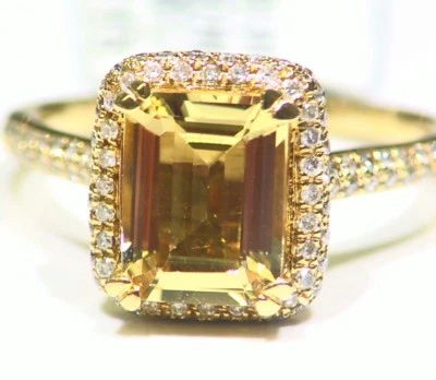 Anillo de compromiso vintage de diamantes blancos berilo natural de oro macizo de 2,37 quilates de 14 quilates con halo  Foto 1 de 4